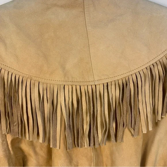 VTG LNR Soft Leather Western Tassel Fringe Waist Drawstring Jacket - Picture 15 of 16